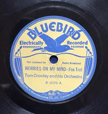 PREWAR JAZZ 78 • Tom Crowley & His Orchestra • Worries On My Mind • Rare! - Image 1 of 4