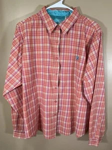 Twenty X Tailored Fit Salmon Pink/Orange Plaid Cotton LS Shirt Women's XXL - Picture 1 of 12