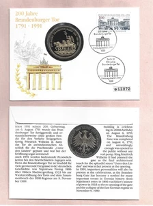 GERMANY 1991- 200TH ANNIVERSARY BRANDENBURG GATE FDC WITH V FINE MEDALLION - Picture 1 of 1
