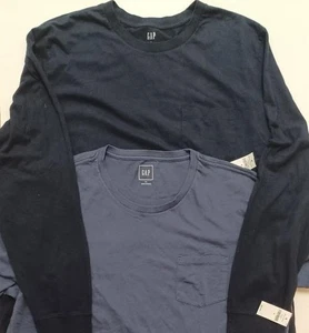 2 CAMISETAS DE BOLSILLO 100% ALGODÓN GAP NUEVAS CON ETIQUETAS AZUL OSCURO MANGA LARGA AZUL MARINO MANGA CORTA XL - Imagen 1 de 4