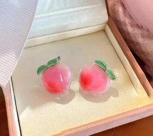 Pendientes de Clip Vintage Dulce Fruta Melocotón Versátiles Pendientes Rosa Extravagantes - Imagen 1 de 4