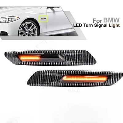For BMW 5-Series F10/F11 10-16 LED Carbon Dynamic Side Fender TurnSignal Light - Image 1 of 4