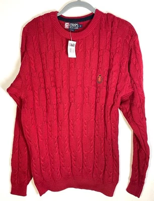 Suéter masculino Ralph Lauren Chaps tamanho pequeno 100% algodão malha cabo vermelho NOS BÁSICO - Imagem 1 de 4