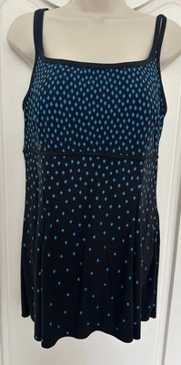 Great Lengths Women's One Piece Swim Suit Black With Blue  Diamond Dots-Size 14 Foto 1 de 4