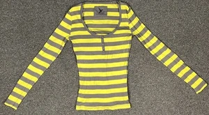 River Island Vintage Y2K Stripe Henley Yellow And Grey - Bild 1 von 9