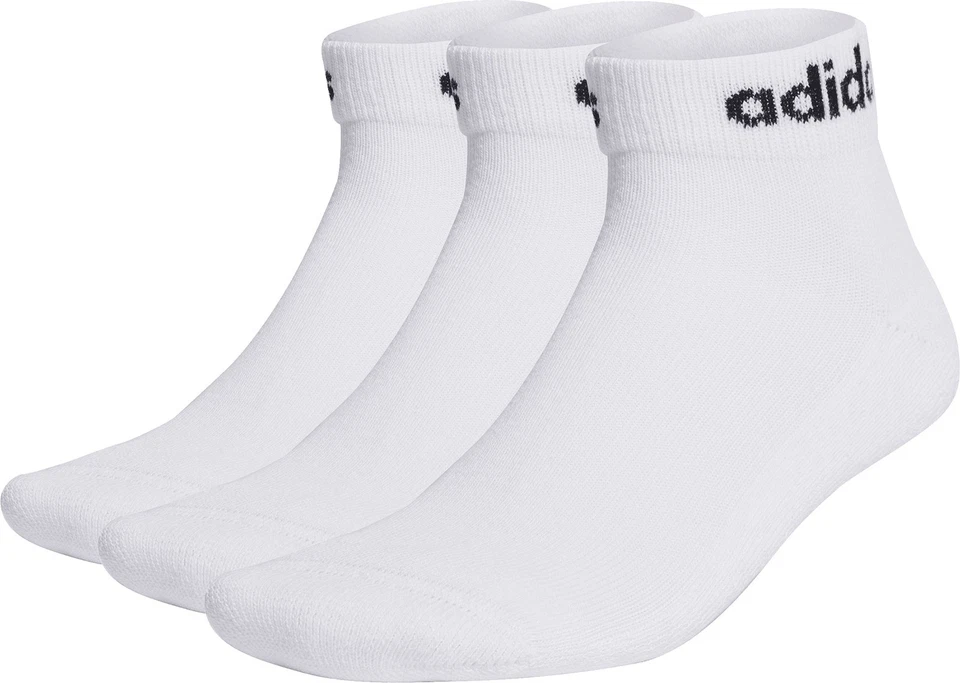 Paquete de 3 calcetines de entrenamiento al tobillo Adidas lineales acolchados blancos hasta el tobillo para correr Foto 1 de 1