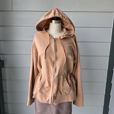 Roxy Sunny Days Ahead Hoodie Zip Up Sweatshirt Tan Graphic Logo Women’s Large - Image 1 of 4