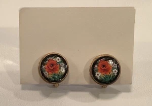 Orecchini vintage floreali rotondi micro mosaico fondello a vite Italia?(156ia) - Foto 1 di 6