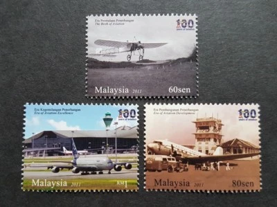 2011 Malaysia Air Transport Aeroplane Aircraft 100 Years Aviation 3v Stamps MNH - Image 1 of 2