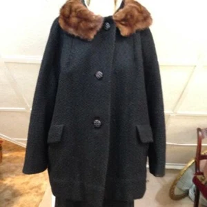 Vintage, Jean Sutton Faux Black Persian Lamb Dress Swing Coat - Picture 1 of 8