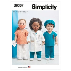 Simplicity SEWING PATTERN S9367 18"/45 Dolls' Scrubs/Essential Worker Costumes - Picture 1 of 7