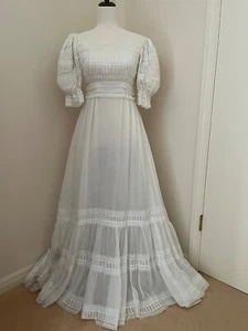 Vintage 60s off-white cotton lace wedding dress train size xs to s - Picture 1 of 24