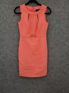Tahari Pencil Dress Womens 2 Sleeveless Lined Round Neck Retro Coral Pink Midi - Picture 1 of 16