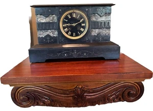 Mantle Clock W/Floral Inlay On Marble - Picture 1 of 10