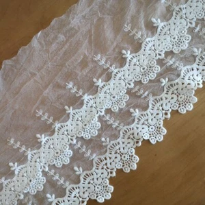 3.5 Yards 8" Wide Ivory Tulle Mesh Lace with 2 Layers Rayon Venise Flower xh085 - Picture 1 of 2