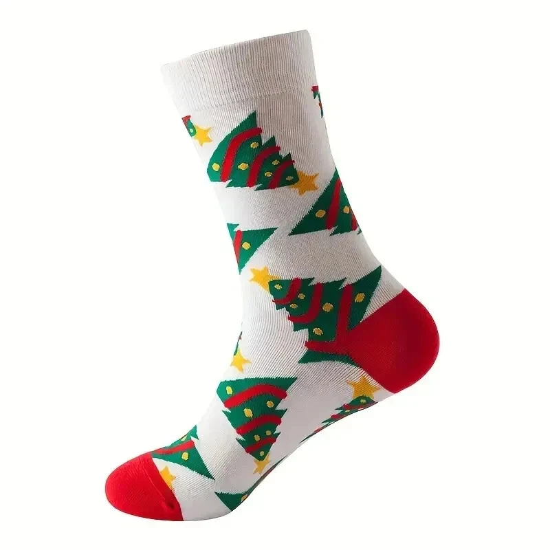 NEW 1 Pairs Of Christmas Gift Tree Pattern Crew Socks, Breathable Comfy - Image 1 of 2