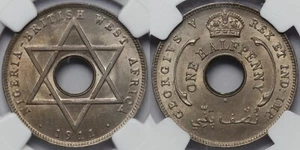 NGC Graded MS64 British West Africa Nigeria 1911-H Halfpenny Rare One-Year Type - Picture 1 of 4