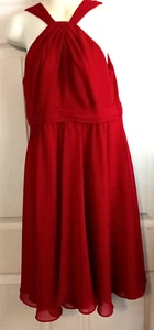 David's Bridal Apple Red Chiffon Halter Prom Bridesmaid Formal Dress Sz 8 - Picture 1 of 10