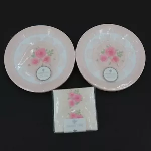Shabby Chic Rachel Ashwell 2 Packs Paper Plates Cocktail Napkins Pink Rose Lace - Picture 1 of 11
