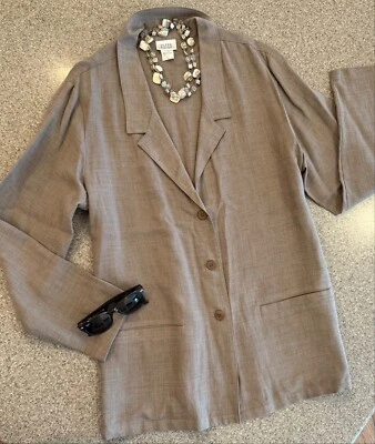 EILEEN FISHER ~ ¡Nuevo! Chaqueta Blazer Sin Forro Mezcla Lino Taupe 3 Botones Nueva Sin Etiquetas Talla L Foto 1 de 4
