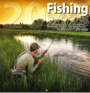 2025 Wall Calendar Fishing 12x24" 16 Months Man Cave Office Fish Angler - Picture 1 of 5