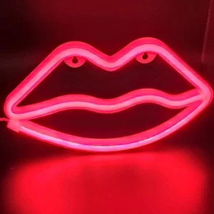 LED Lip Shape Neon Signs -Battery/USB Operated for Kids Room Art Wall Decor Red. - Picture 1 of 6
