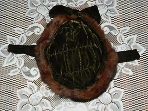 Vintage Women's Brown Velvet Mink Fur Trim Hat Bow Side Straps - Picture 1 of 21