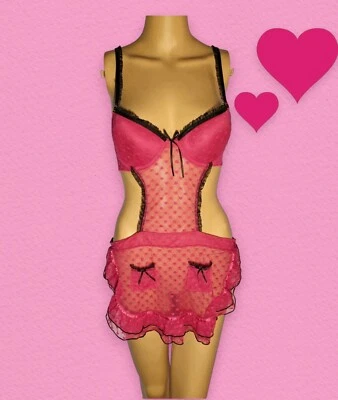 Lencería RAMPAGE INTIMATES French Maid SEXY ROSA CALIENTE Negra TRANSPARENTE Talla Pequeña  Foto 1 de 4