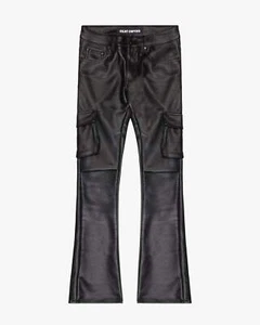 "Nightrider" Black Stacked Leather Cargo Pants - Picture 1 of 6
