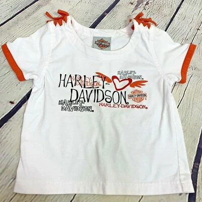 Camiseta Harley Davidson Niñas Talla 5 Blanco Naranja Gráfico Spellout Motocicleta Foto 1 de 4