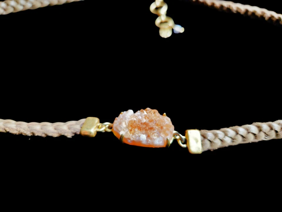 Ожерелье Lucky Brand золотистый друзы камень 16 дюймов кожаная оплетка - Изображение 1 из 1