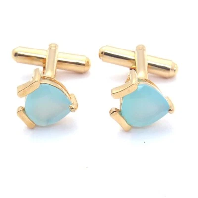 天然蓝色玛瑙宝石耳钉男女通用袖扣,父亲节礼物他 — 第 1/3 张图片