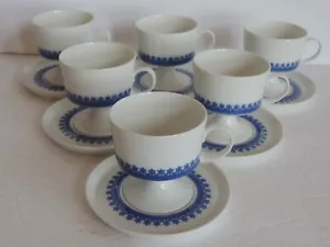 Vintage MCM Set 6 Rosenthal Diadem Footed Cup Sauce White w/ Blue Snowflake - Picture 1 of 6