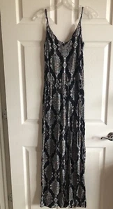 H&M Black Paisley Jumpsuit Elastic Waist Adjustable Spaghetti Straps Size 2 - Picture 1 of 5