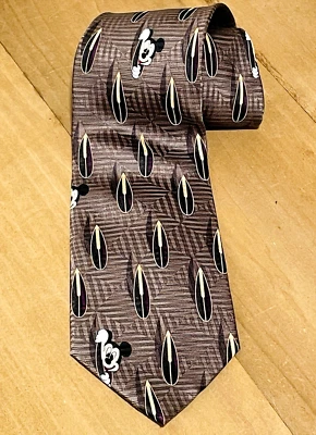 Corbata de seda beige marrón para hombre Disney Mickey Mouse Walt Disneyworld Business Foto 1 de 4