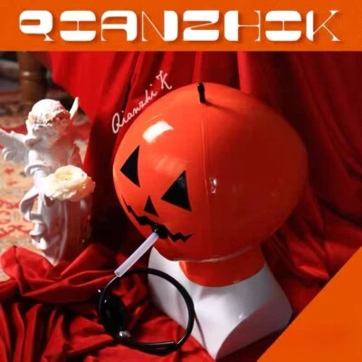 Máscara de goma con capucha cabeza de calabaza de látex aireado experiencia asfixia fetiche juegos con disfraces Foto 1 de 4