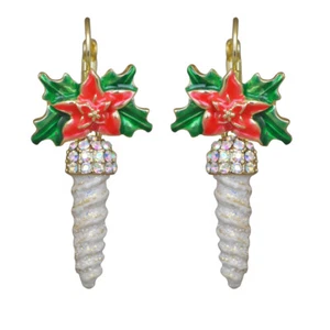 NEW KIRKS FOLLY HOLIDAY MAGIC UNICORN HORN LEVERBACK EARRINGS GT ~~ POINSETTIA - Picture 1 of 2