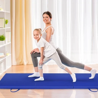 Синий тройной гимнастический коврик 6 x 2 фута складной для фитнес-упражнений с ручками для переноски - Изображение 1 из 4