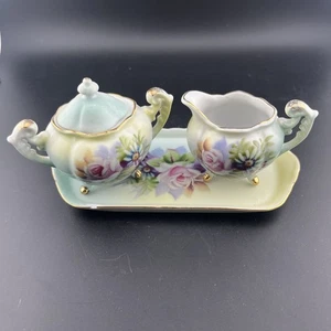Lefton China Mini Zucker & Milchkännchen Tablett Set #5065 Heritage Rose Vintage - Bild 1 von 18