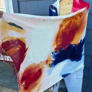 Kaschmirmischung, Abstrakt, Kunst, Schal, Blau, Rot und Hellrosa Drapierung Halstuch - Bild 1 von 8
