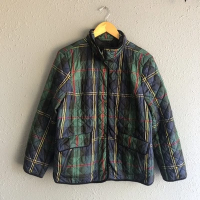 Talbots Tartan Plaid Diamond Quilted Jacket XL PETITE Blue Green Tartan - Image 1 of 4