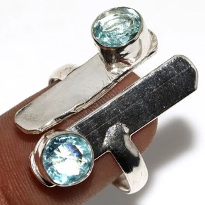 925 Silver Plated Blue Topaz Ethnic Ring Jewelry Size US FreeSize AU d105 - Picture 1 of 3