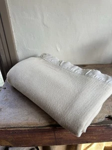 Large Old Vintage Wool Blanket Desirable Solid Cream Color Textile  - Picture 1 of 18