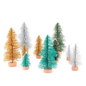 10 Pcs Mini Bottle Brush Trees with Sisal and Wood Base for Christmas Decoration - Picture 1 of 12
