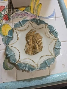 1940's Westmoreland Milk Glass With HP Gold Indian Chief Pattern 7.25"d Plate - Picture 1 of 7