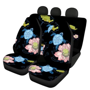 Universal Front Rear Car Seat Cover 4 Pack Full Set Love Lotus Turtle for Women - Picture 1 of 10