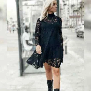 H&M Black Lace Stand-up Collar Dress Blogger XS NWT - Picture 1 of 9