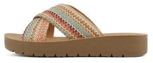 Soda Schuhe Damen Sandalen gekreuzte Riemen Plateau LUCY Multi Raffia bunt - Bild 1 von 5