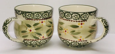 Temptations Old World Coffee 12oz Cups Green Set of Two Mugs - Image 1 of 4