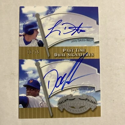 2005 UD Past Time Pennants Len Dykstra Dwight Gooden Dual Auto 10/15 TR - Image 1 of 2